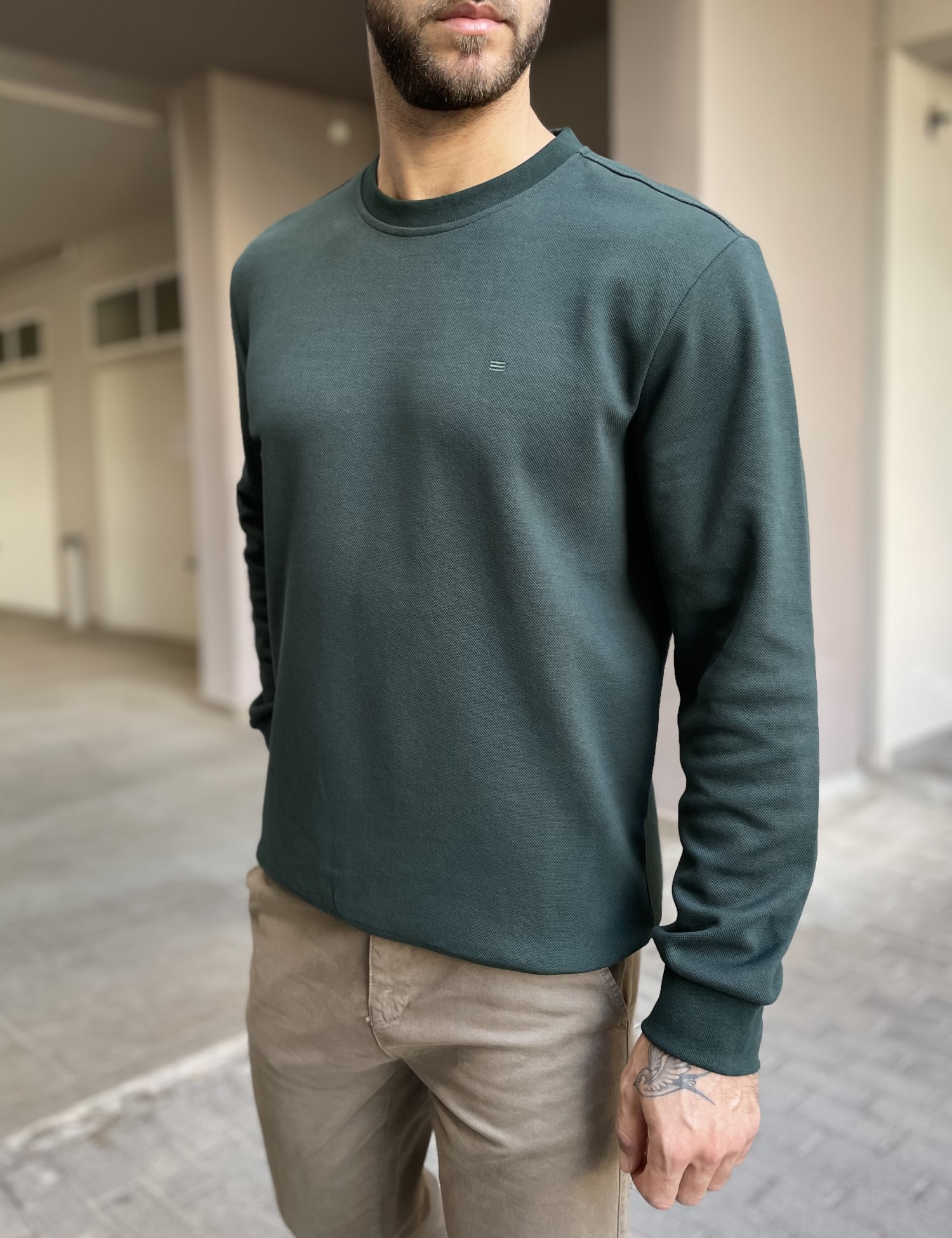 Ανδρική κυπαρισσί πικέ μακρυμάνικη μπλούζα 4403K φωτογραφία